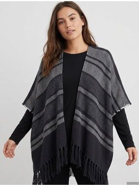 Aerie Black and Gray Striped Poncho